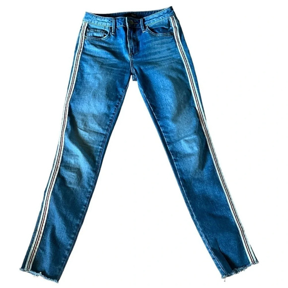 Aqua women’s skinny raw hem Denim jeans with crinkled legs and side stripe 24 - Picture 1 of 8